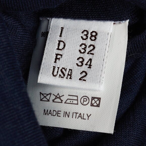 Brunello Cucinelli Navy Wool Ruched Long-Sleeve Bubble Hem Knit Dress - Picture 9 of 12